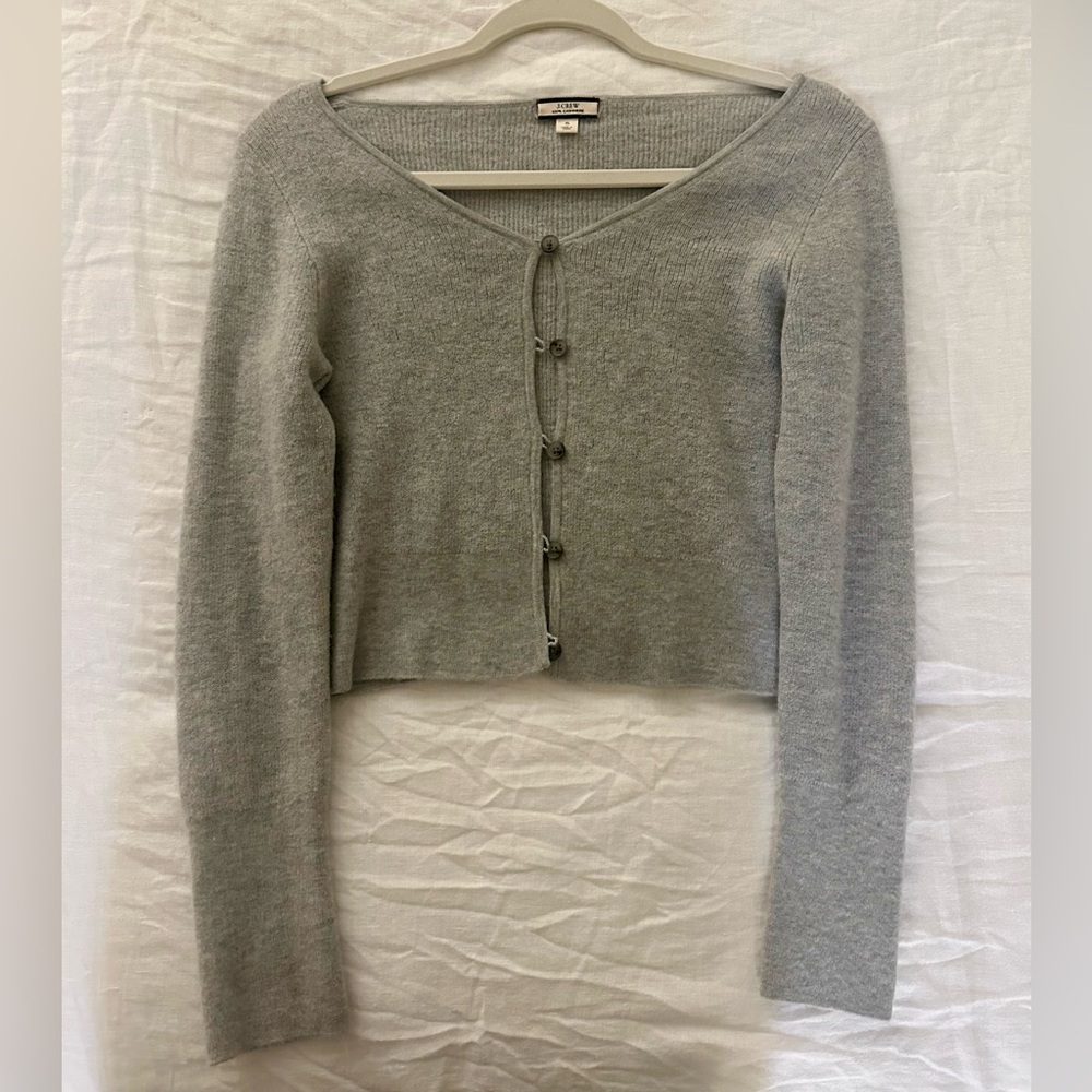 J. Crew Light Gray Cropped Button Sweater